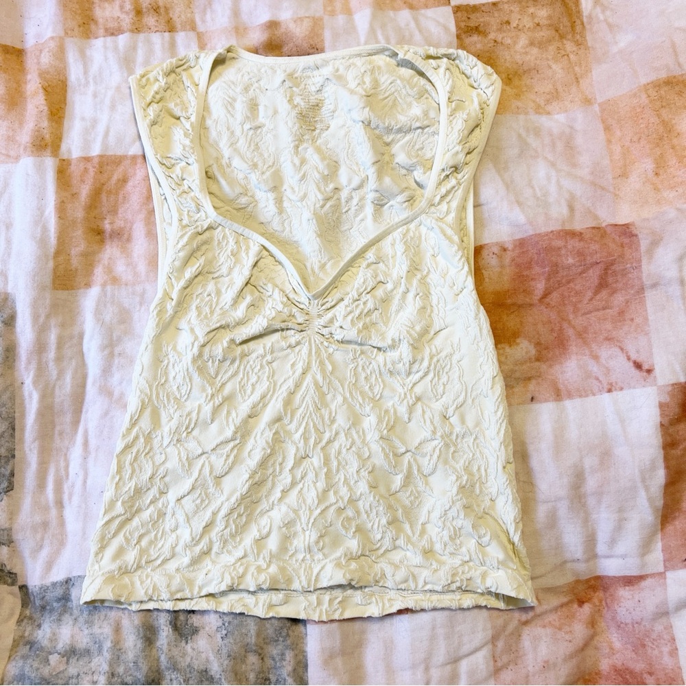 Free People Cream Textured Ruched Tank Top - Picture 7 of 8